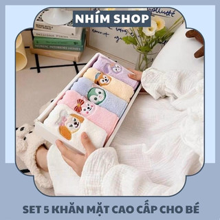 Set 5 khăn mặt cao cấp cho bé Set 5 khăn mặt lông cừu cho bé mềm mại tiện dụng thấm hút tốt