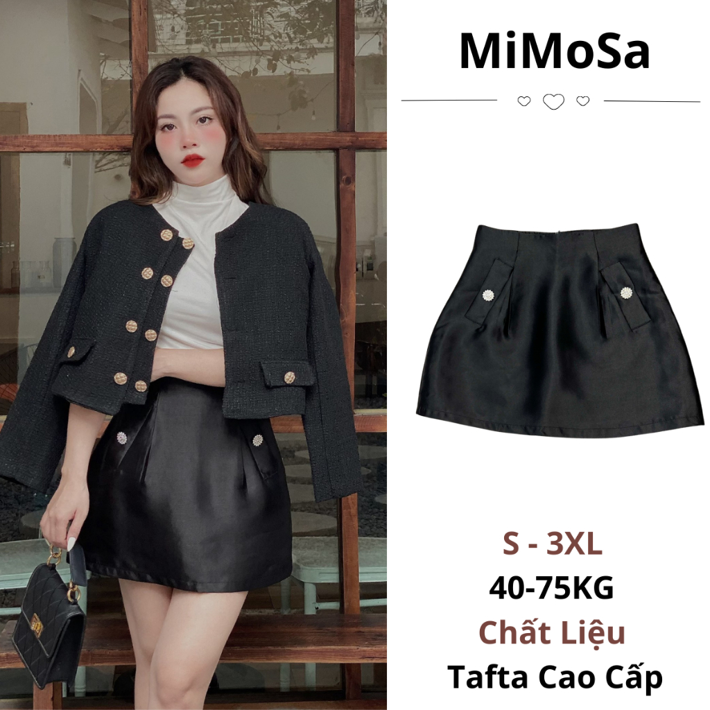 Chân Váy Chữ A Tafta Phối Túi Đính Đá Mimosa , Đầm Chữ A Thiết Kế Dự Tiệc, Đi Chơi Thanh Lịch Sang Trọng 131