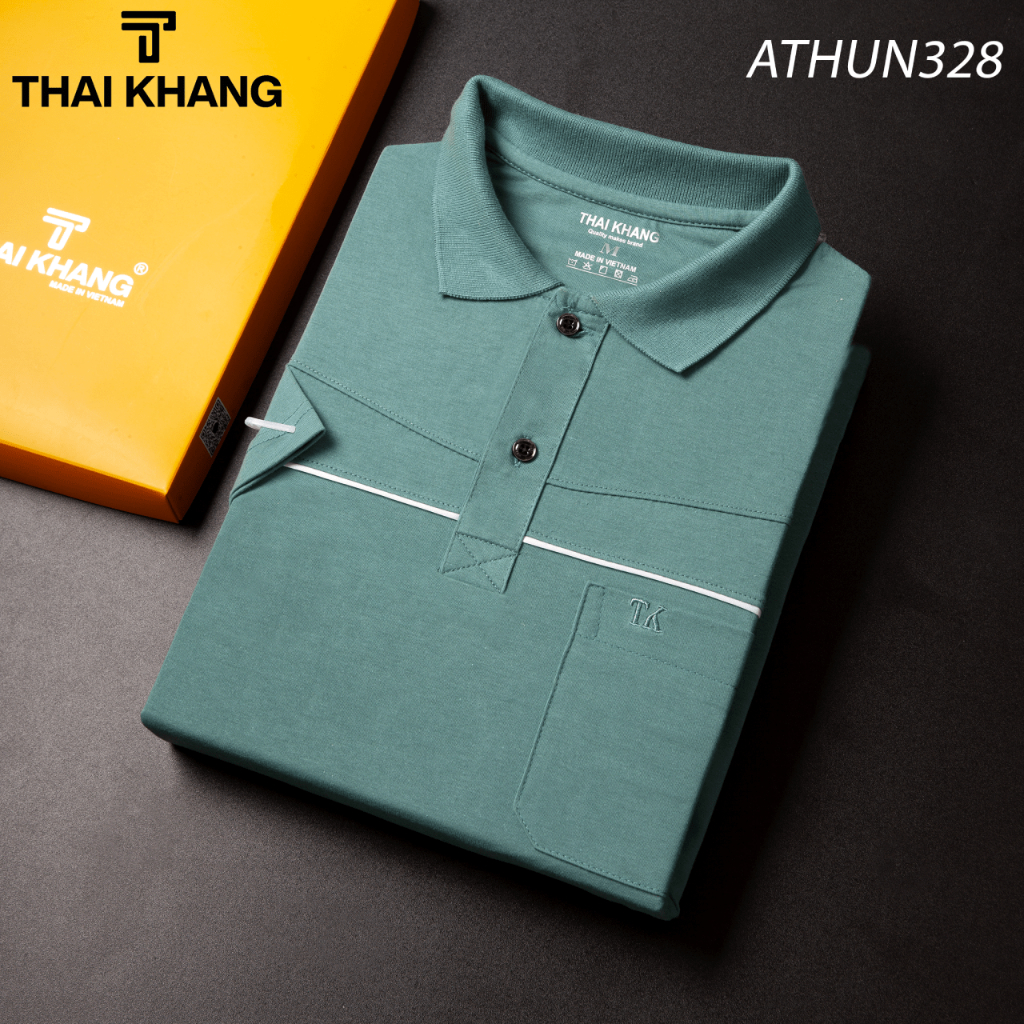 Áo thun nam có cổ trung niên vải cotton xịn loại áo thun cho người lớn tuổi có túi Vitin ATHUN32