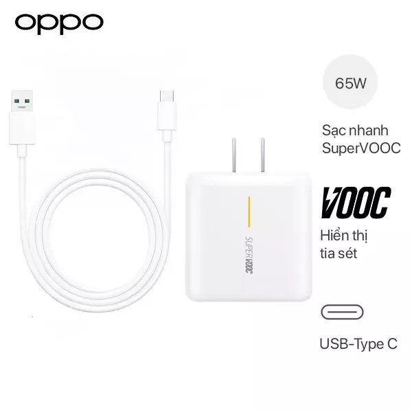 Bộ Sạc Siêu Nhanh SuperVOOC 2.0 65W Cho OPPO - Cáp Type C SuperVOOC 1m Vinzy bảo hành 6 tháng