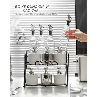 Kệ đựng lọ gia vị gốm sứ sang trọng phong cách Bắc Âu