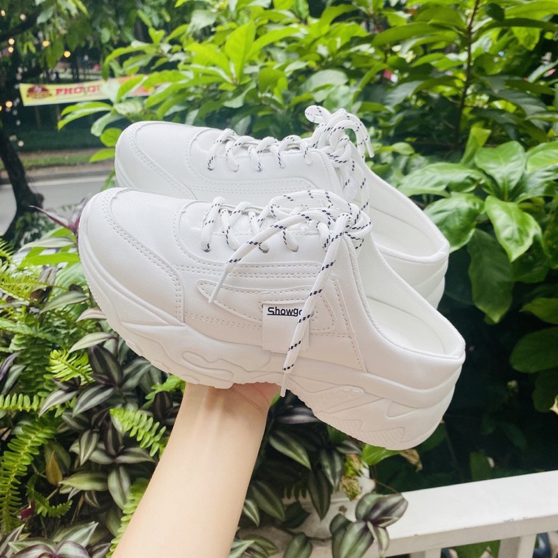 Giày sục thể thao nữa, độn đế cao 5cm, hình lá thời trang