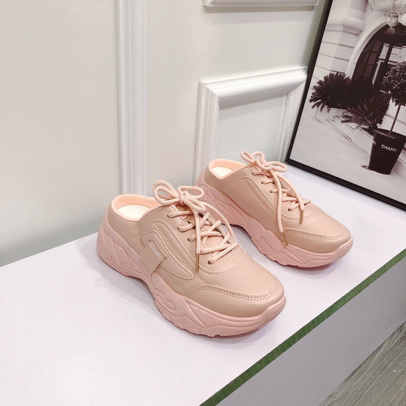 Giày sục thể thao nữa, độn đế cao 5cm, hình lá thời trang