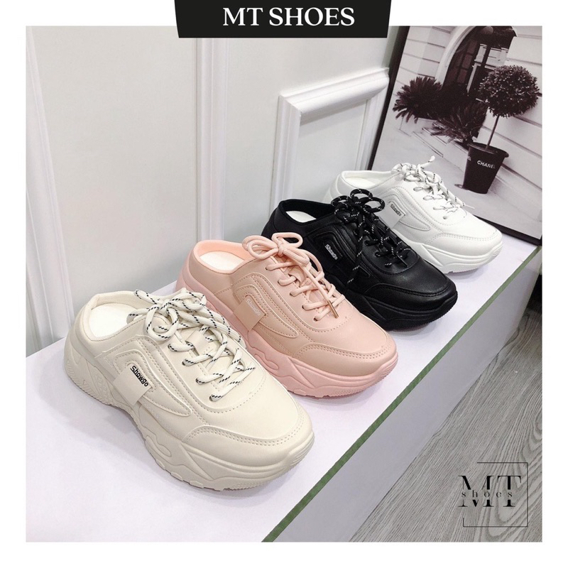 Giày sục thể thao nữa, độn đế cao 5cm, hình lá thời trang