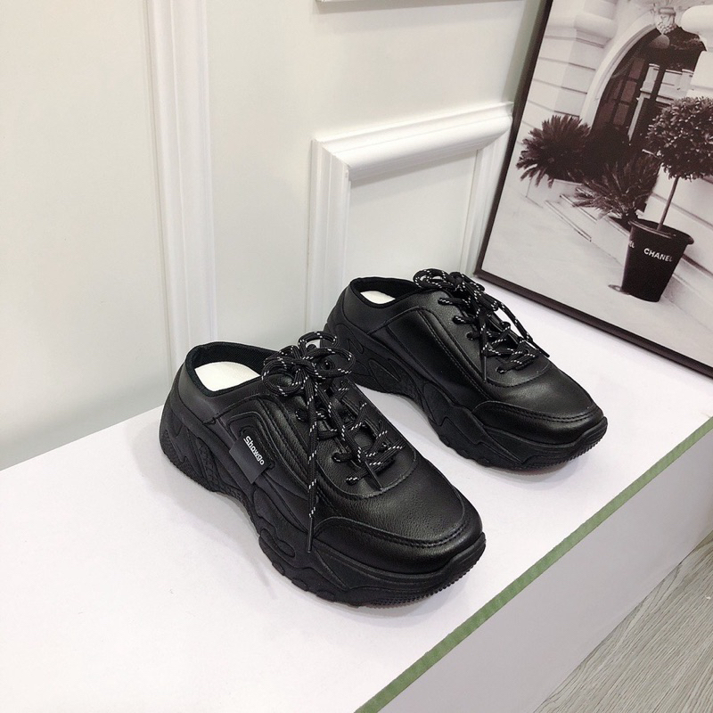 Giày sục thể thao nữa, độn đế cao 5cm, hình lá thời trang