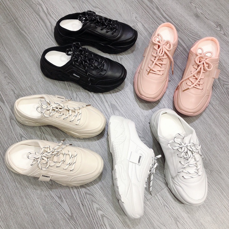 Giày sục thể thao nữa, độn đế cao 5cm, hình lá thời trang