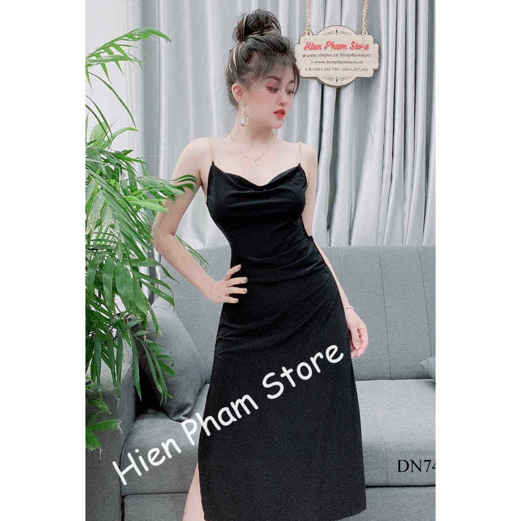 Đầm body 2 dây cổ tim xẽ tà gợi càm DN7444