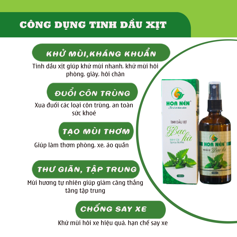 Chai Xịt Tinh dầu Bạc hà 100ml - Hoa Nén - Xịt phòng đuổi muỗi, côn trùng