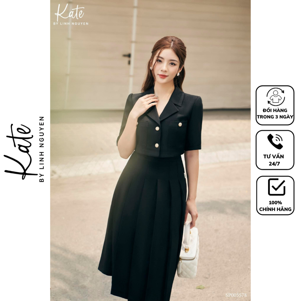 Set vest croptop chân váy xếp ly dáng dài 5578 thời trang thiết kế Kate by Linh Nguyen