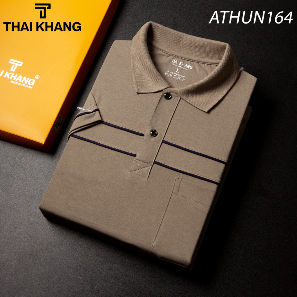 Áo thun nam trung niên Thái Khang loại áo polo cho bố vải cotton tự dệt form classic ATHUN16