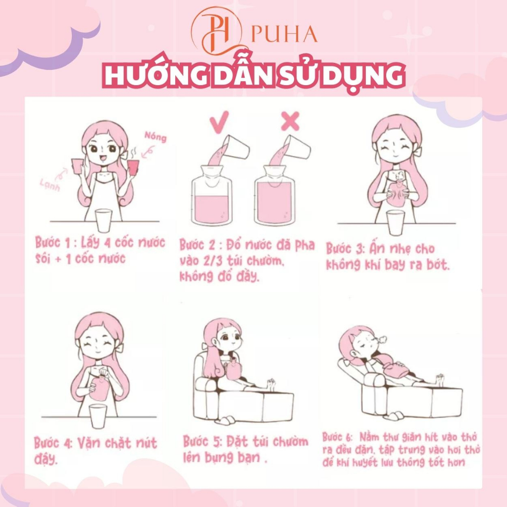 Túi chườm nóng lạnh đa năng Puha 1300ml giảm đau bụng kinh hiệu quả họa tiết chú heo con dễ thương