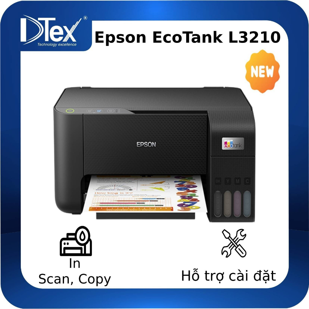 Máy in phun màu Epson EcoTank L3210 - In, Scan, Copy - Hàng Chính Hãng