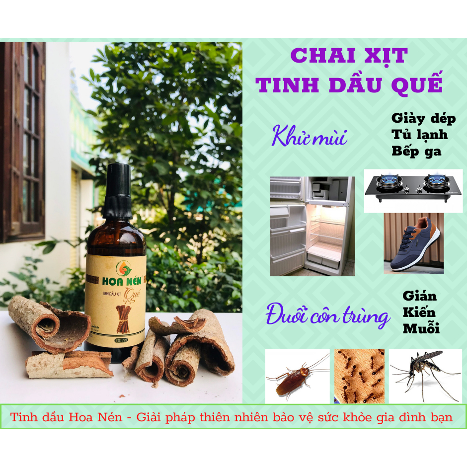 Chai xịt Quế 100ml - Hoa Nén - Hương nồng ấm, khử mùi, ẩm mốc, đuổi muỗi, côn trùng