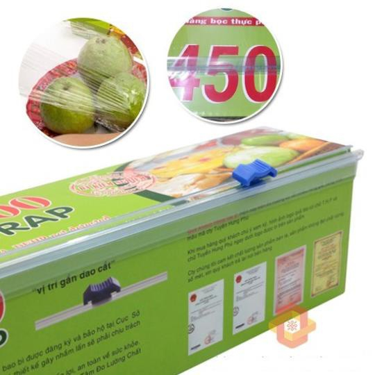 MÀNG BỌC THỰC PHẨM CÓ DAO CẮT, CUỘN 450Mx30 - BẢO VỆ AN TOÀN VỆ SINH, HÀNG VIỆT NAM CAO CẤP