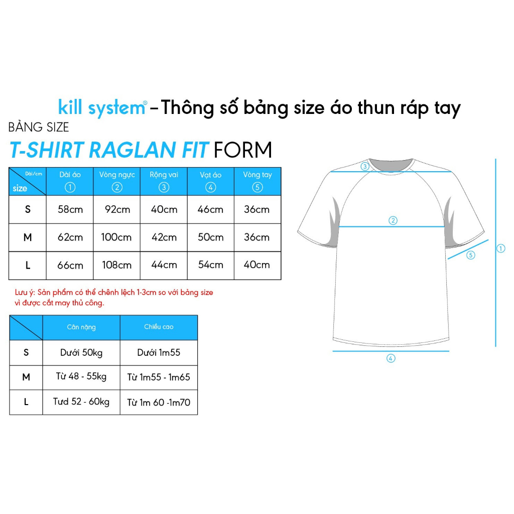 Áo thun Killsystem form fit 11 màu trắng tay đen nam nữ chất vải cotton