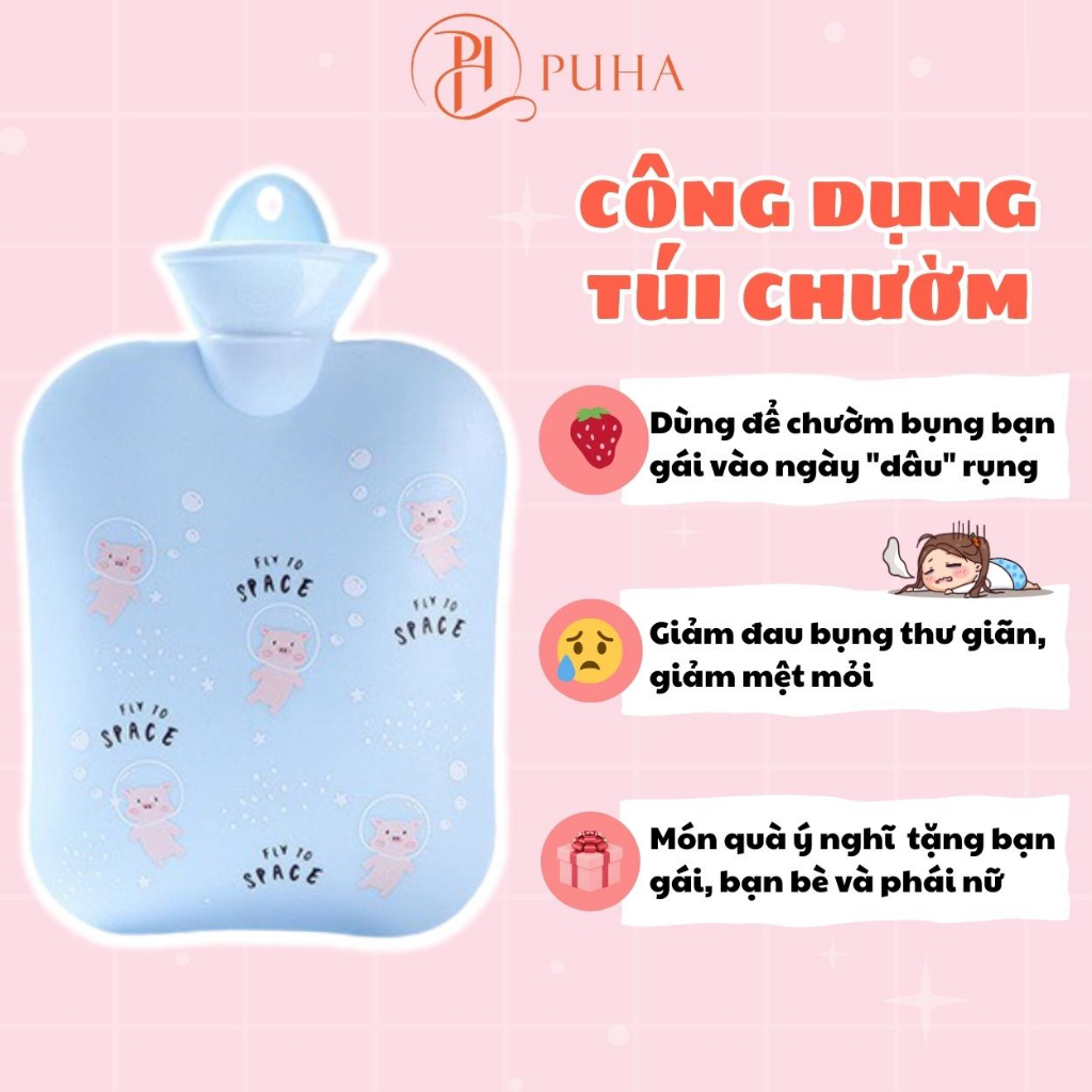 Túi chườm nóng Puha 1300ml đa năng tiện ích, sưởi ấm bụng quà tặng bạn gái ý nghĩa