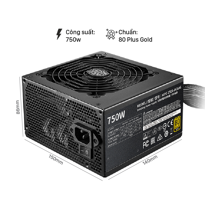 Nguồn Máy Tính Cooler Master MWE GOLD 750-V2 750W Khả năng chịu nhiệt cao