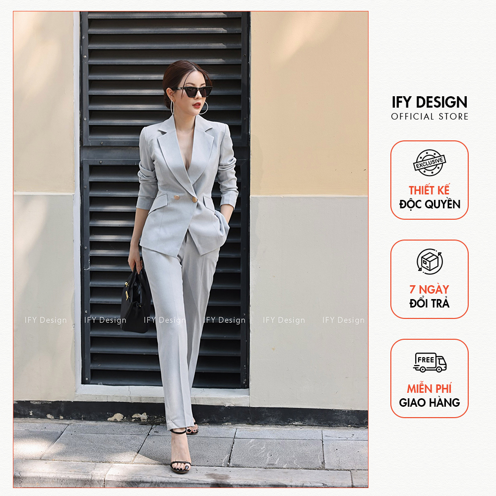 Áo vest nữ blazer công sở cổ 2 ve dáng cúp sườn, quần baggy túi dọc chính hãng IFY DESIGN - FS263