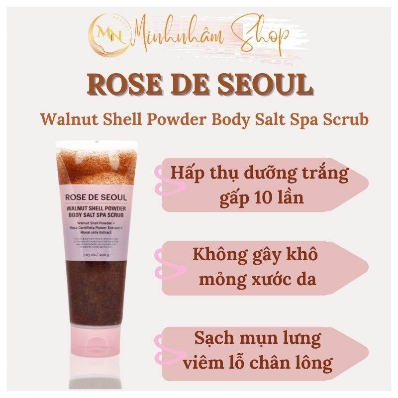 Muối tắm,muối tắm trắng tẩy tế bào chết Rose de seoul Walnut shell powder body salt spa scrub