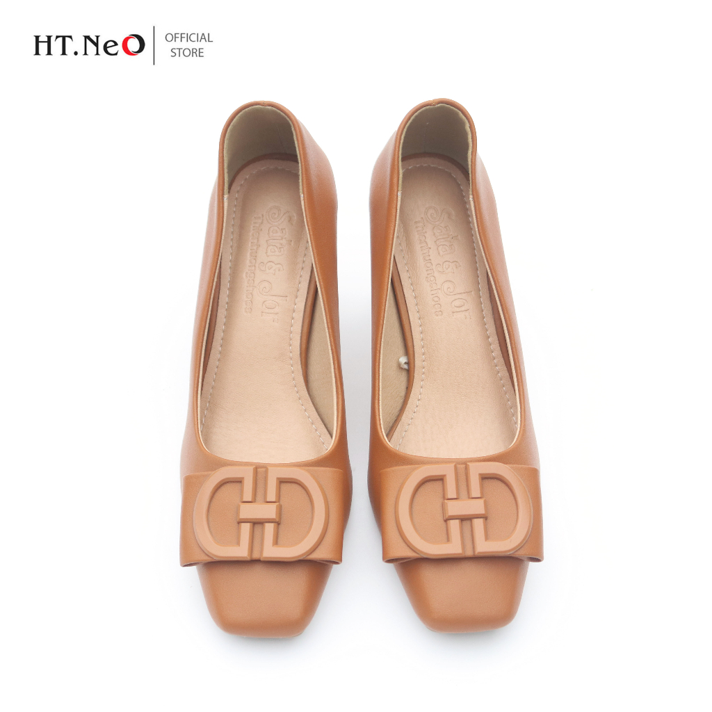 Giày công sở - Giày cao gót nữ HT.NEO da bò mềm mại ,gót cao 7cm ,thiết kế nơ vuông sang trọng , lịch sự GC25