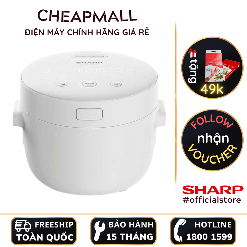 Nồi cơm điện sharp KS-COM110DV-WH 1.1 lít [Nồi cơm loại tốt bền, đa năng, công suất 790W, chống dính] - g - CheapMall