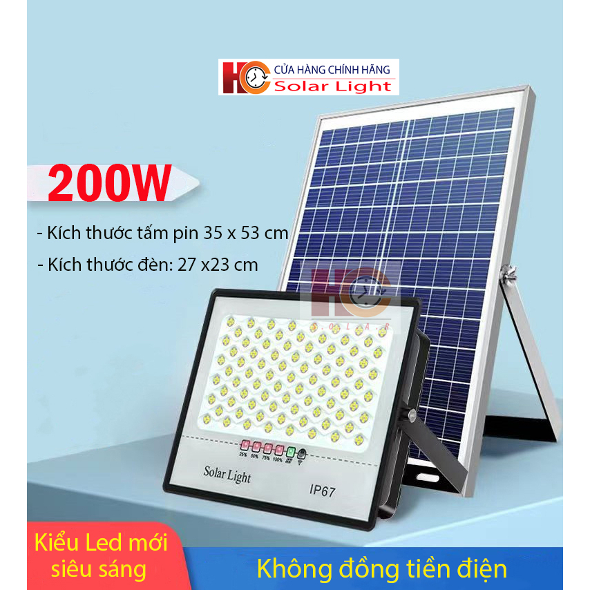 Đèn năng lượng mặt trời Solar Light 200W, Vỏ nhôm, Tấm pin rời, Đèn led, Ánh sáng trắng
