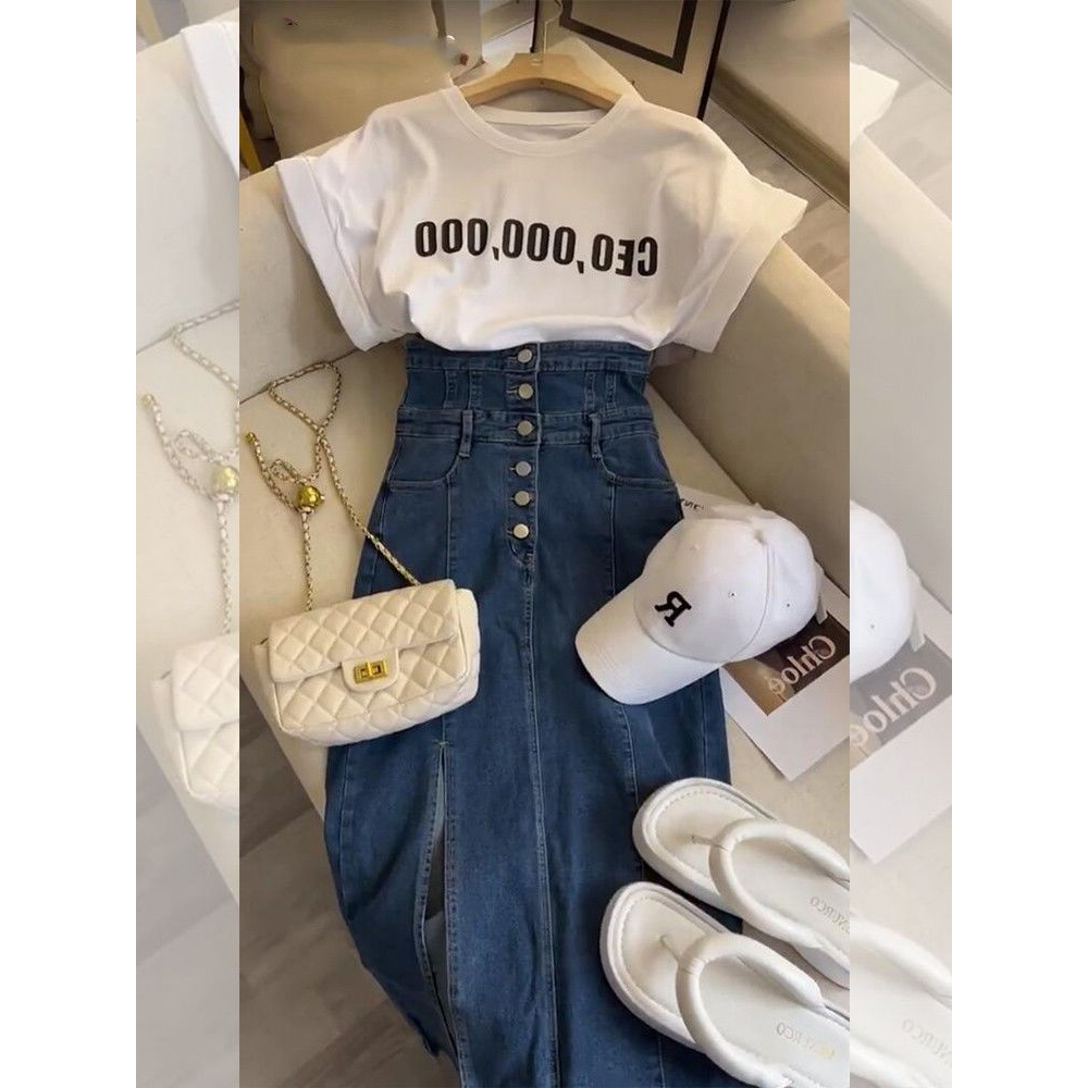 (ORDER) Set áo phông + chân váy jean