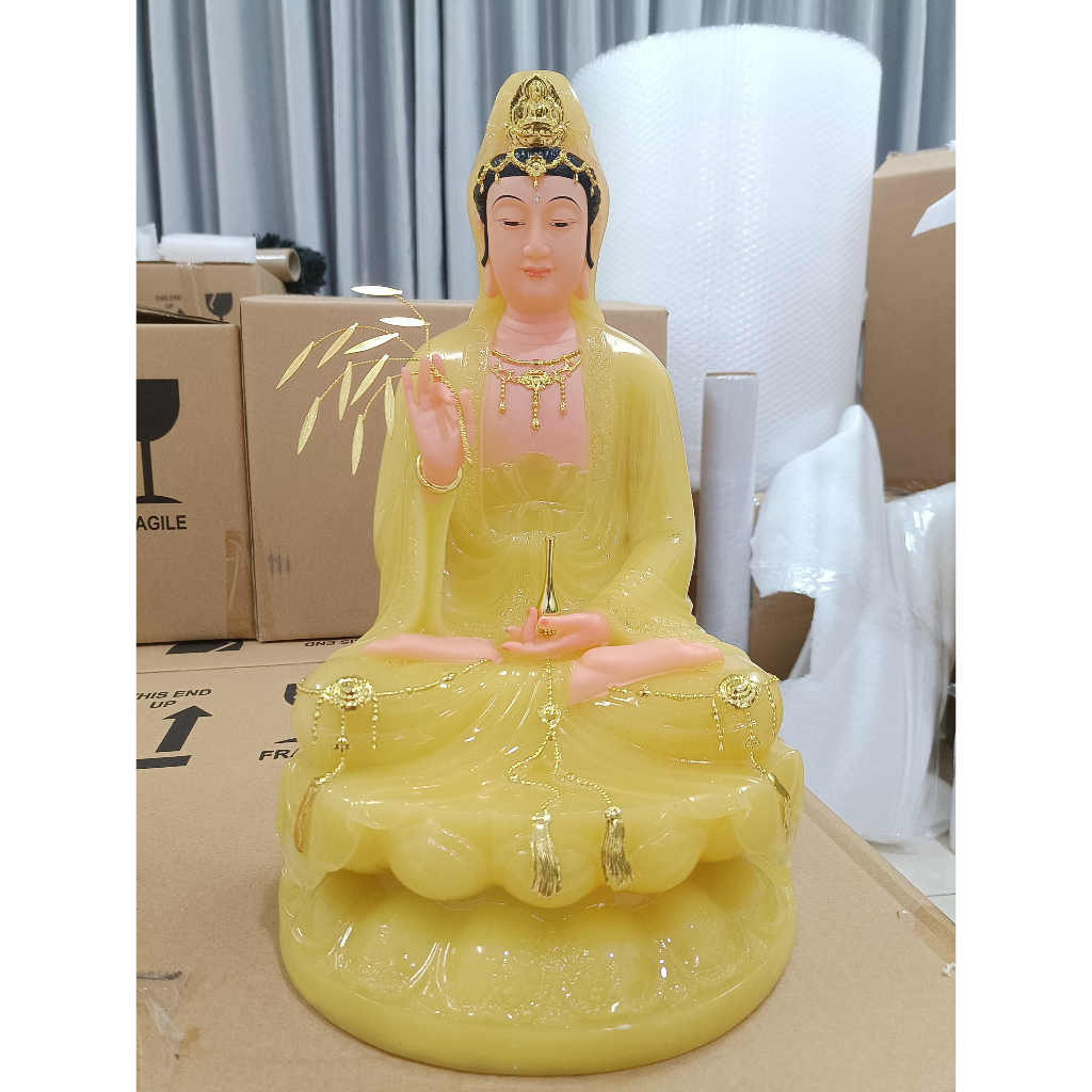 Tượng phật mẫu Quan âm bồ tát ngồi đài sen, kích thước 16in chiều cao 40cm