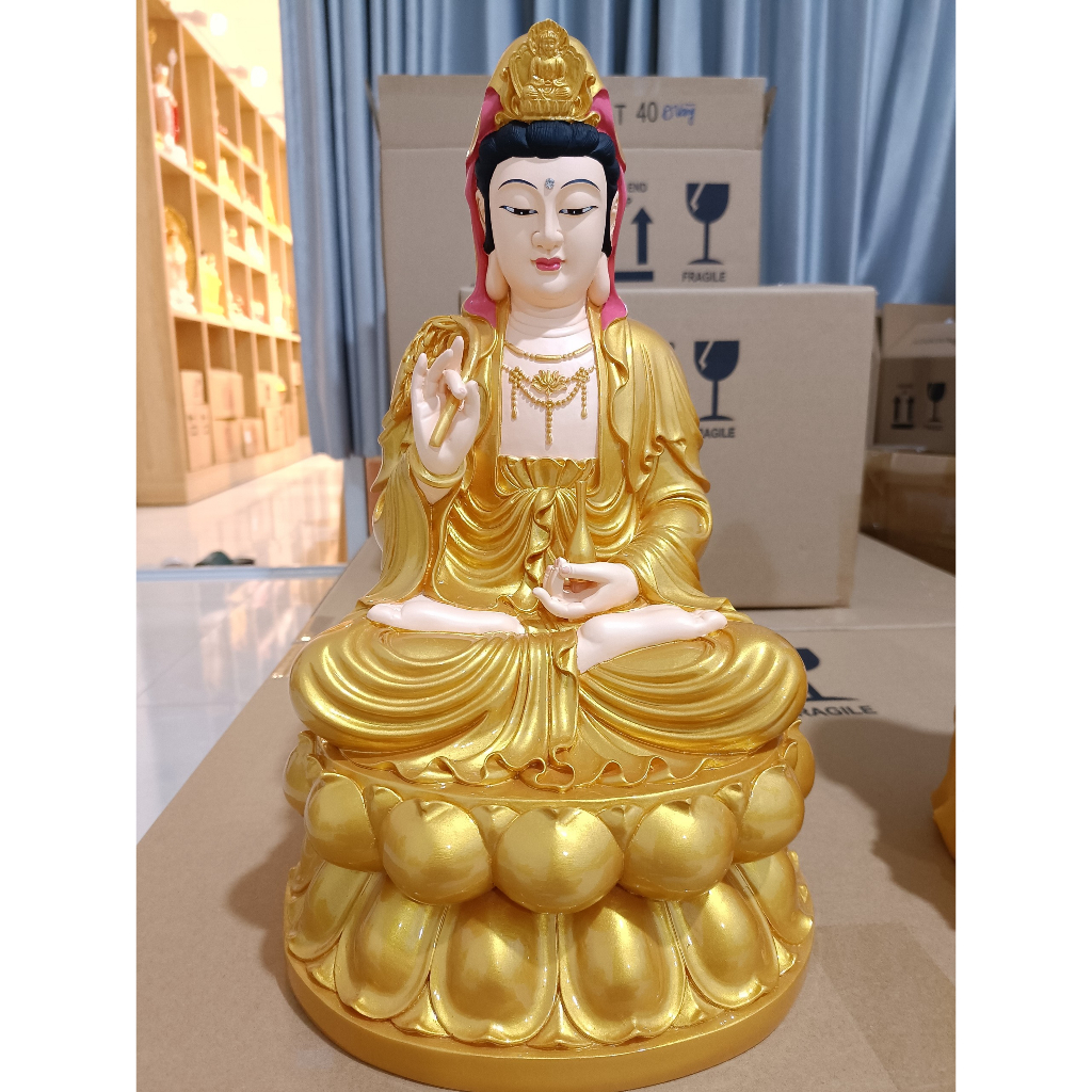 Tượng phật mẫu Quan âm bồ tát ngồi đài sen, kích thước 16in chiều cao 40cm