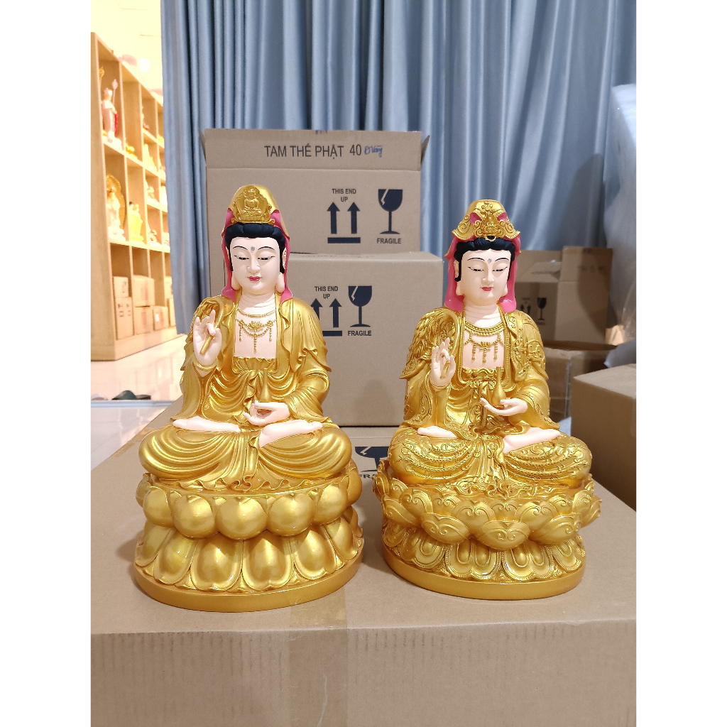 Tượng phật mẫu Quan âm bồ tát ngồi đài sen, kích thước 16in chiều cao 40cm