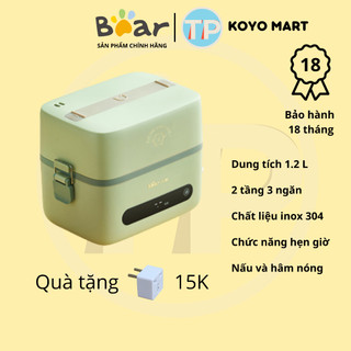 Hộp cơm cắm điện Bear DFH-B12K5, 1.2 lít,  inox 304, nấu chín cơm, hâm nóng, giữ nhiệt, hộp cơm văn phòng, cặp lồng điện
