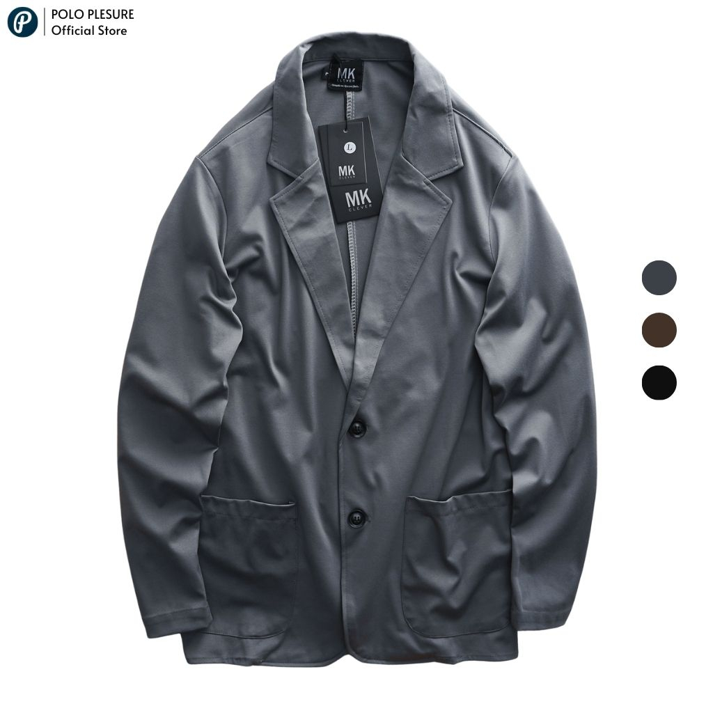 Áo khoác blazer nam Polo Pleasure form rộng Hàn Quốc 2 khuy cài, Chất vải Hàn cao cấp