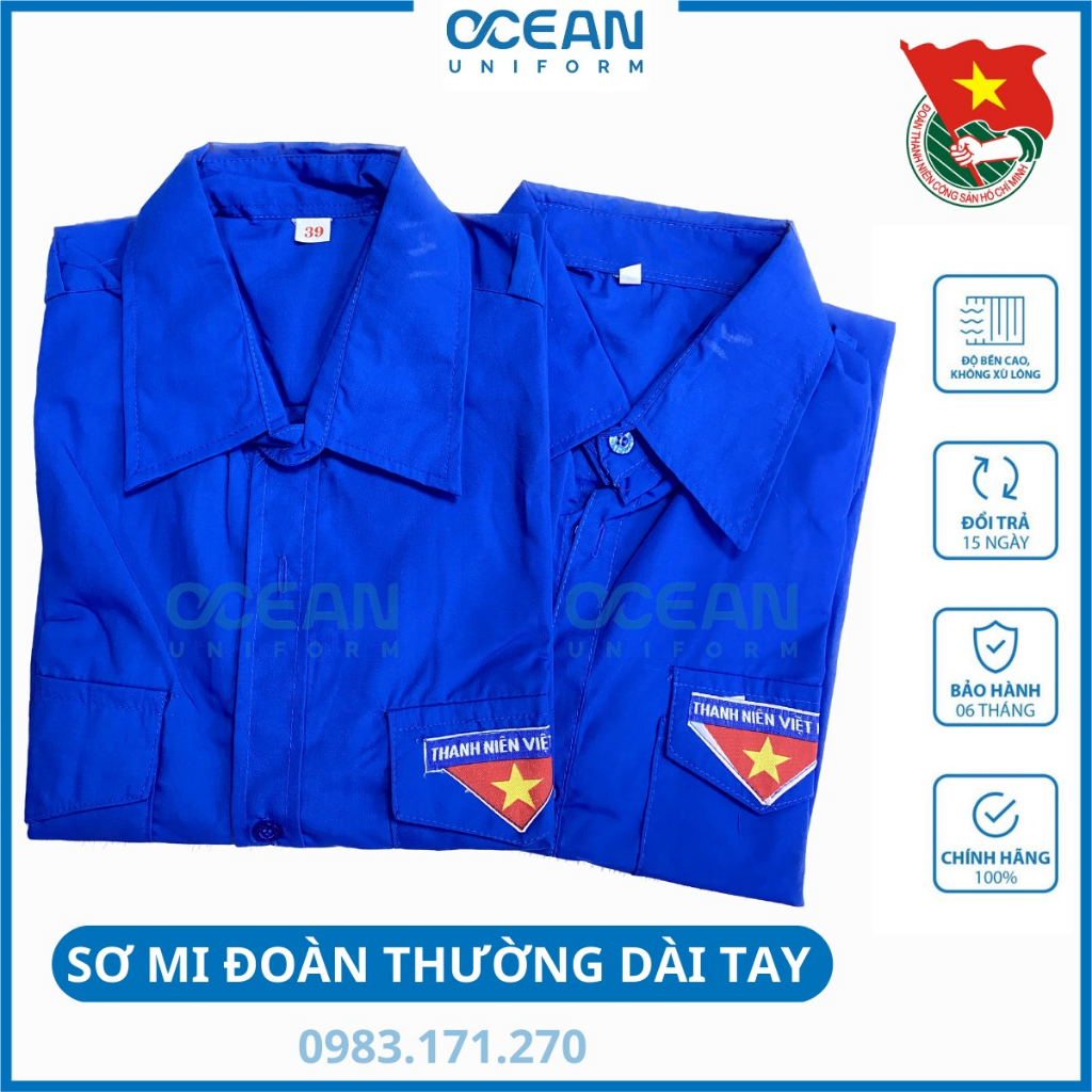 Áo đoàn thanh niên nam nữ dài tay,áo sơ mi đoàn thanh niên dài tay,chất liệu pangzim liên doanh