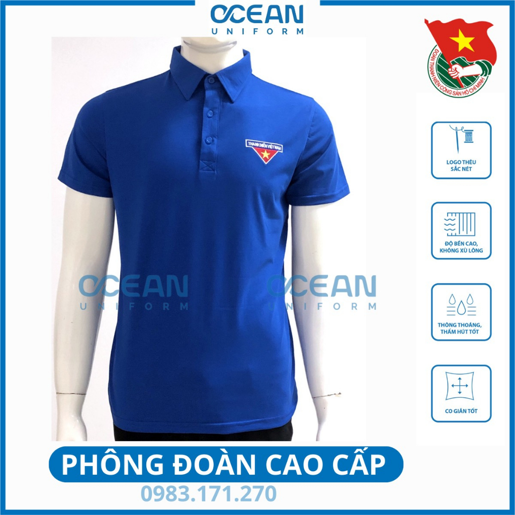 Áo đoàn thanh niên, áo phông đoàn thanh niên nam nữ cổ bẻ cao cấp vải cotton thoáng mát, form dáng đẹp