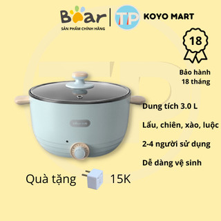 Nồi điện đa năng Bear DRG-D30K2, dung tích 3 lít, dùng để nấu lẩu, chiên, xào, luộc