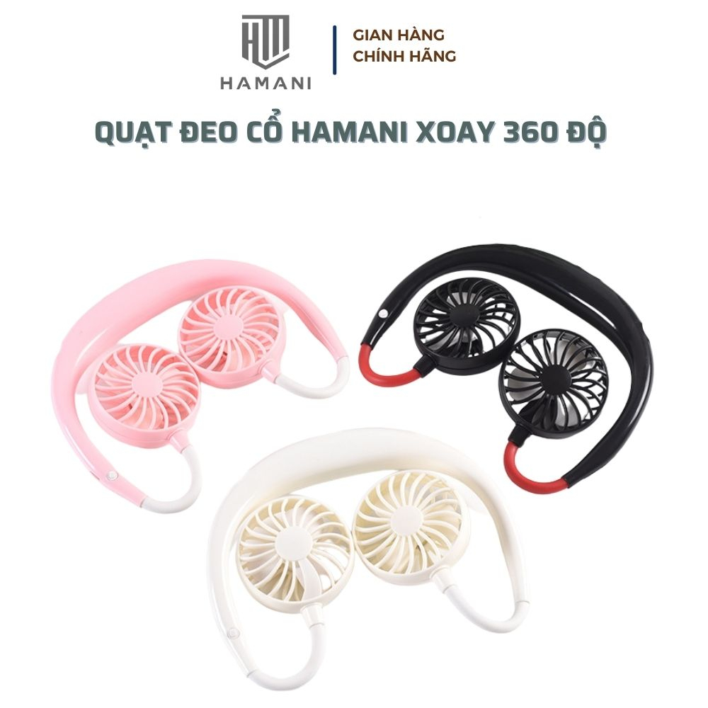 Quạt Đeo Cổ Mini HAMANI Xoay 360 Độ USB Tích Điện Siêu Tiện Lợi, Thời Trang, Dáng Thể Thao