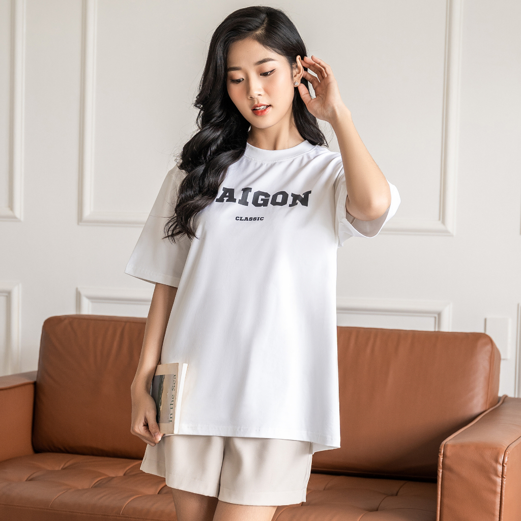 Áo Thun Tay Lỡ Hibi Sports Saigon Classic K101 Kiểu Phông Unisex Nam Nữ, Vải Cotton Mịn, Form Oversize