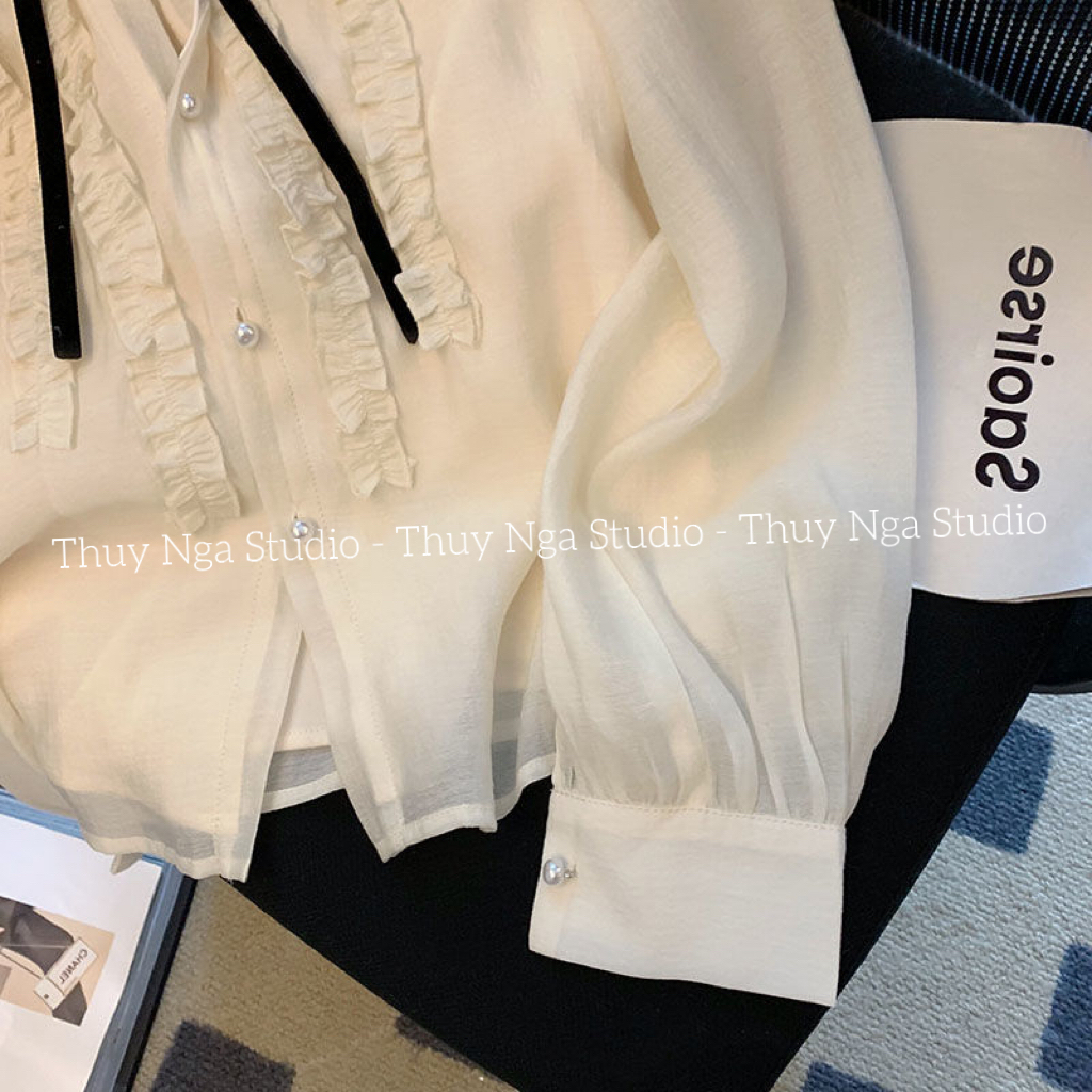 Áo Sơ Mi Nữ Thiết Kế Cổ Nơ Phối Viền Bèo