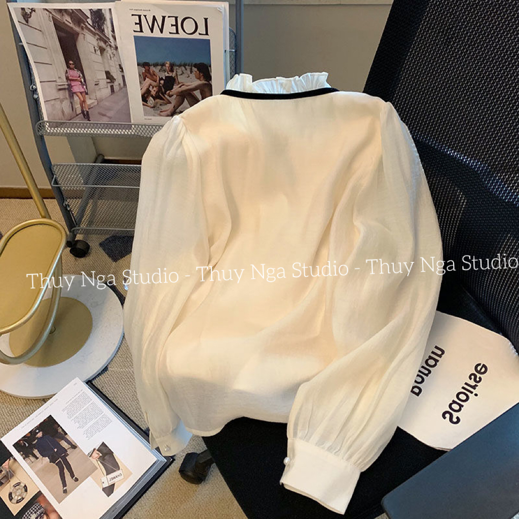 Áo Sơ Mi Nữ Thiết Kế Cổ Nơ Phối Viền Bèo
