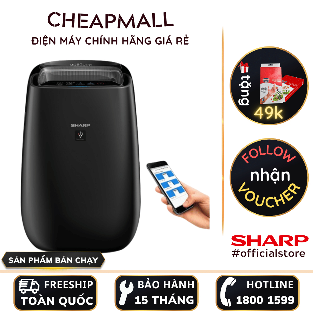 Máy lọc không khí Sharp Inverter khử mùi lọc bụi mịn phòng 30m2 - 50m2 cảm biến báo chất lượng không khí - CheapMall