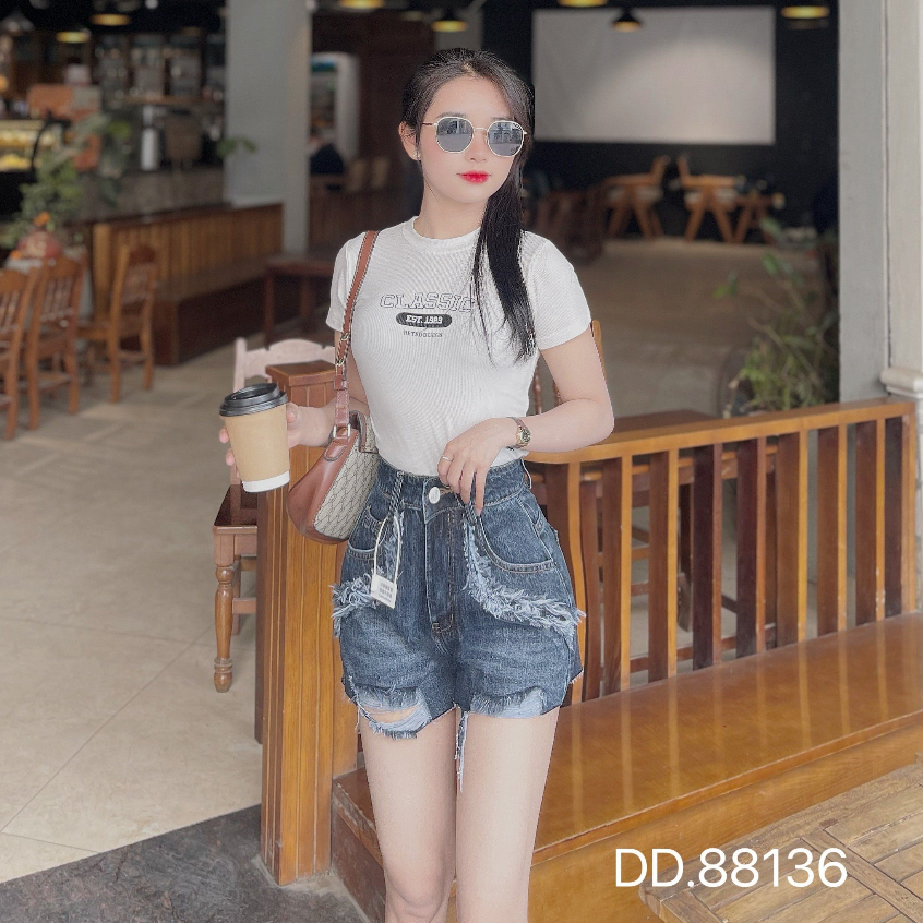 Quần short jean rách S'cool xanh tôn dáng trẻ trung năng động