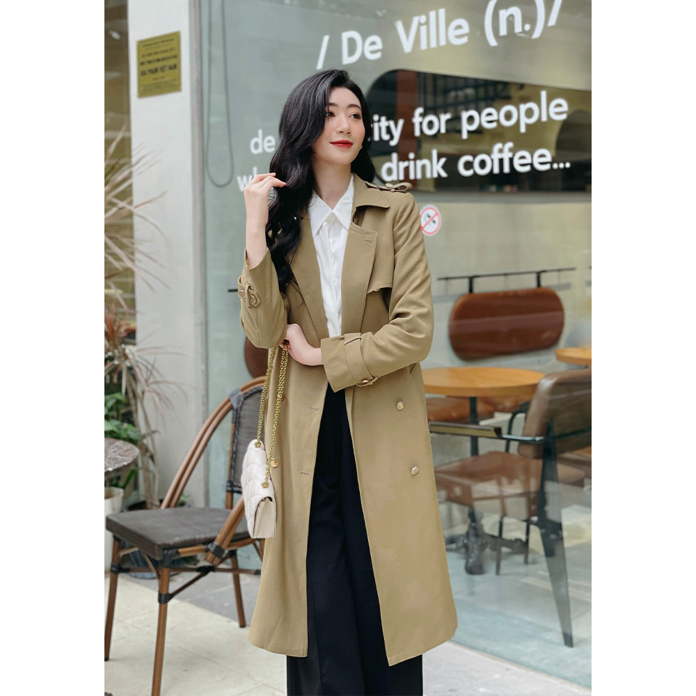 Áo mangto kaki nữ dáng dài, Áo trenchcoat dáng dài thanh lịch Calie AB052