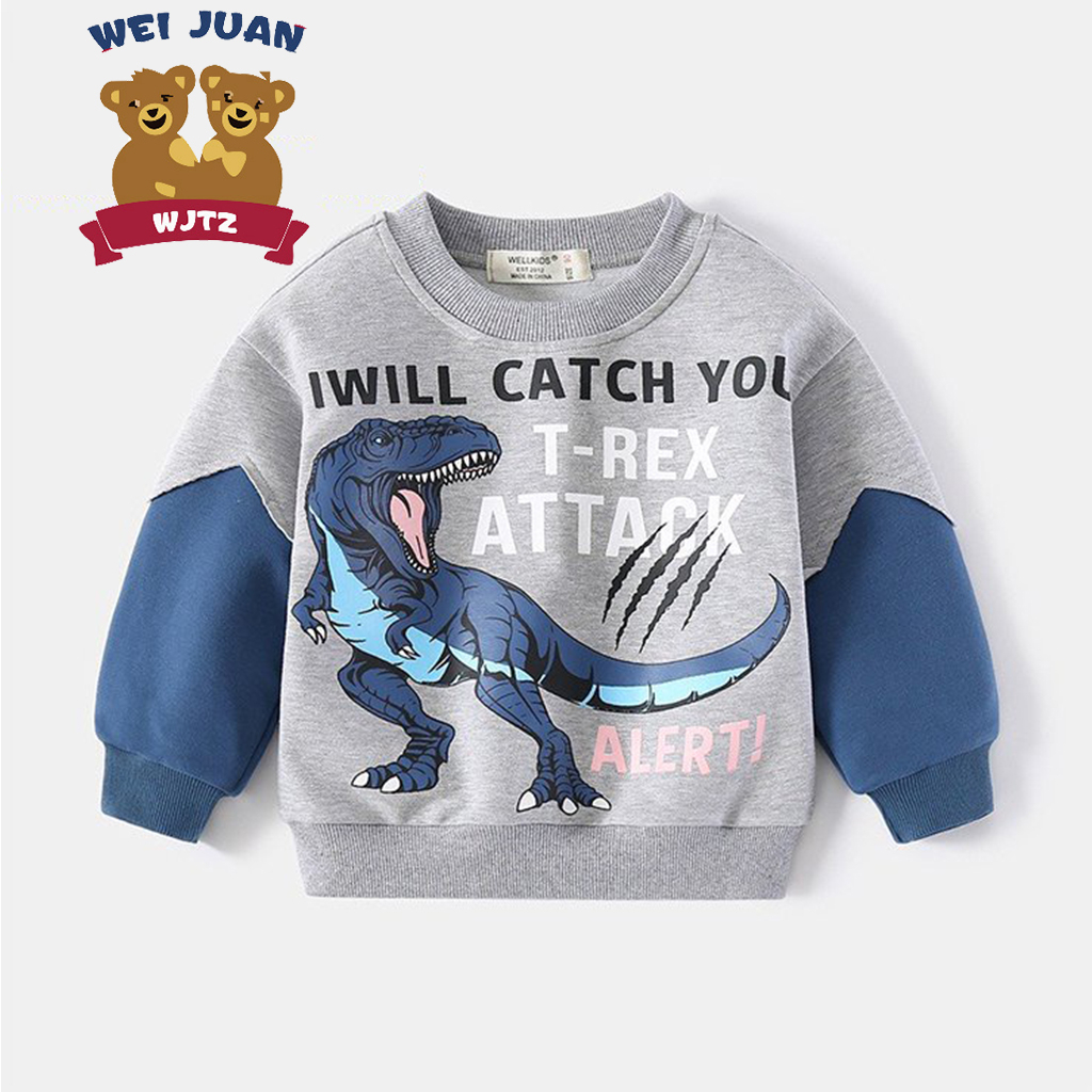 Áo nỉ bé trai WELLKIDS áo da cá cho bé họa tiết khủng long hàng xuất Âu Mỹ 606
