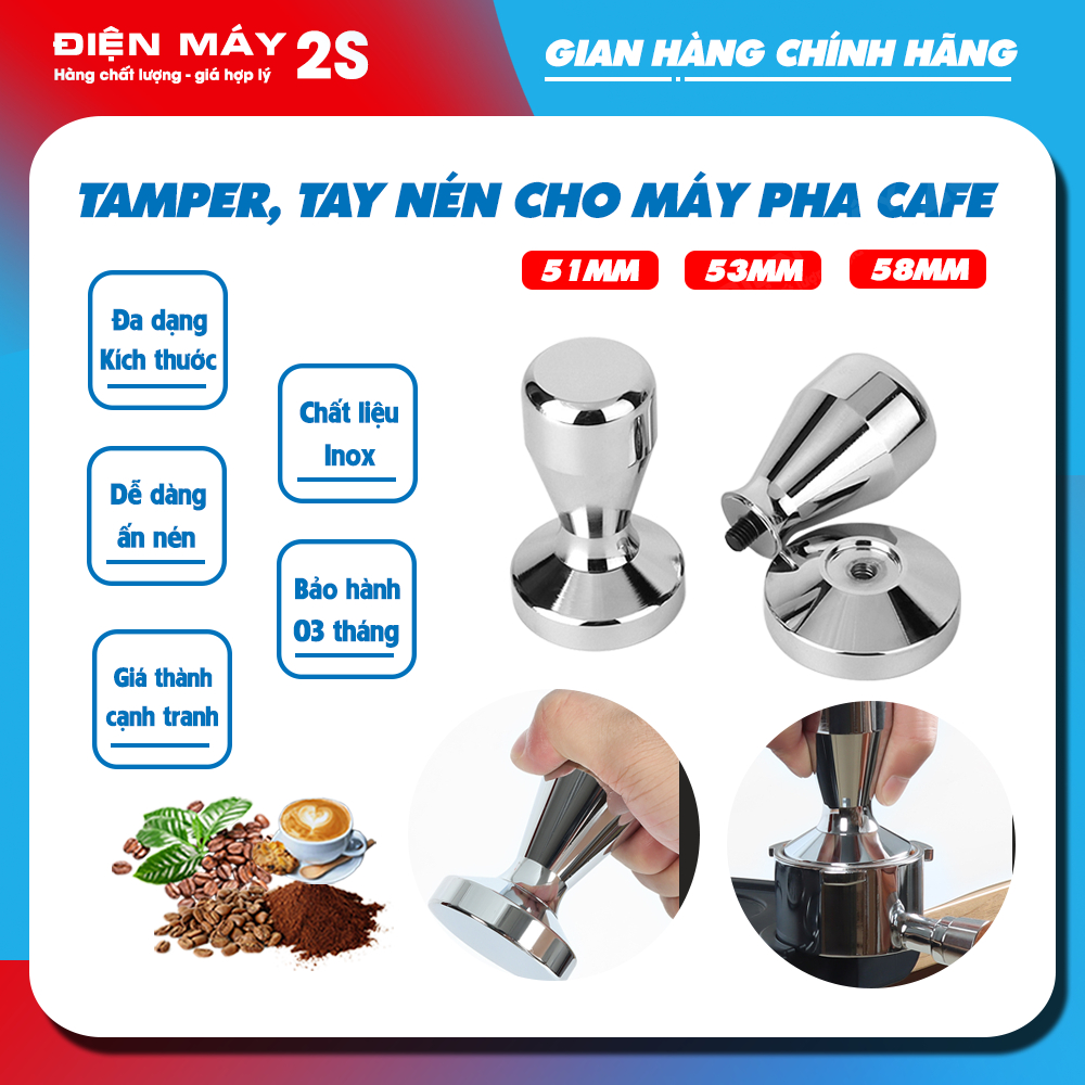 Tamper cho máy pha cafe Espresso Inox, tay nén cho máy pha cà phê chuyên dụng 51/53/58mm - Giá tốt Shopee 2023
