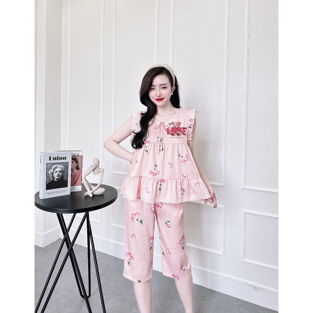 Bộ đồ ngủ nữ cao cấp họa tiết chất liệu lụa xước mềm mại thoáng mát không xù nhăn bai nhão s931 - Đồ ngủ xinh Vy Linh