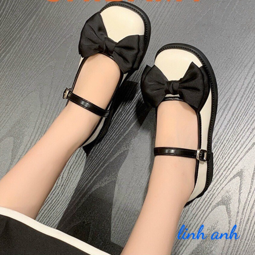 Giày LOLITA MARY JANE mũi tròn đính nơ 2 màu hàng QC cao cấp