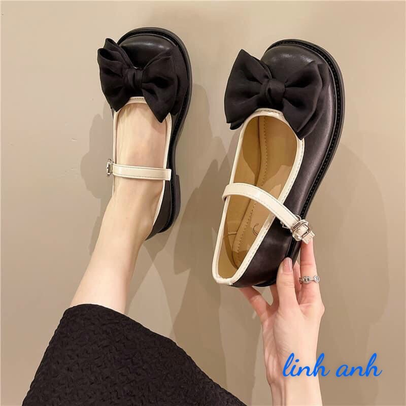 Giày LOLITA MARY JANE mũi tròn đính nơ 2 màu hàng QC cao cấp