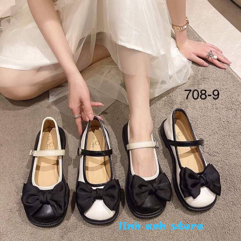 Giày LOLITA MARY JANE mũi tròn đính nơ 2 màu hàng QC cao cấp