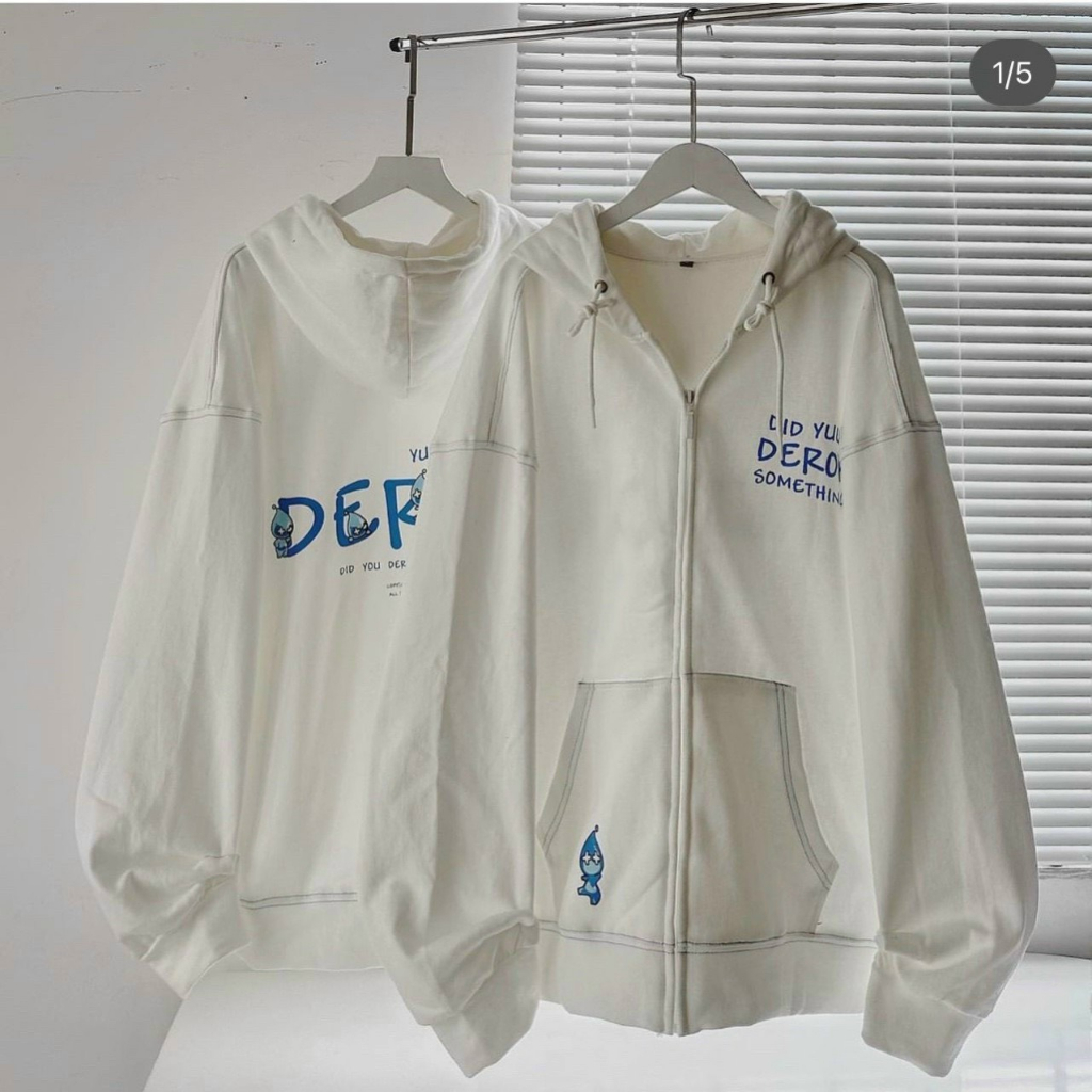 Áo khoác hoodie zip DERERRO form rộng nam nữ chất nỉ bông dày dặn, Áo khoác Nam nữ form rộng