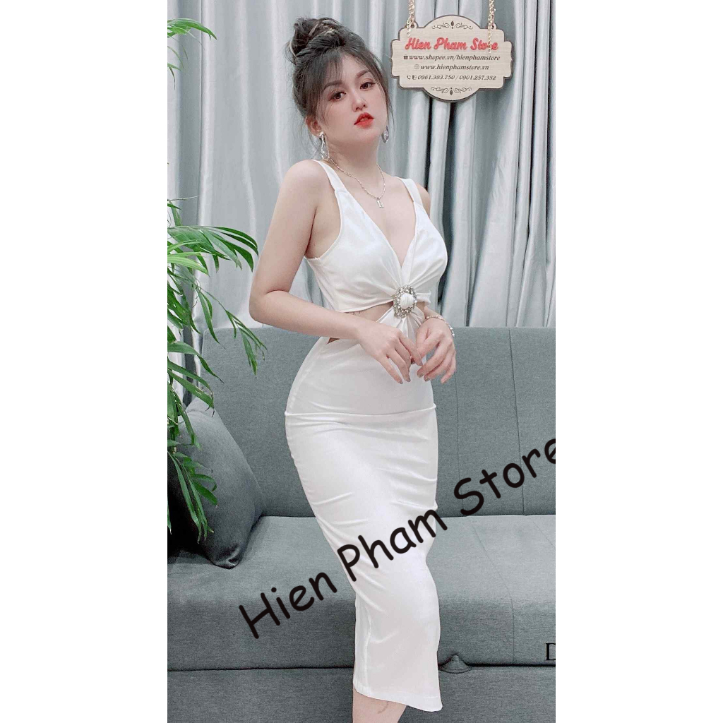 Đầm body 2 dây hỡ ngực chữ V khoét hỡ eo sexy DN7475